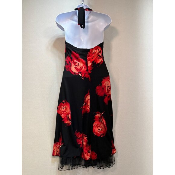 Womens Halter Midi Dress Size M Black Red Sexy Open Back Party Y2K - Picture 6 of 10